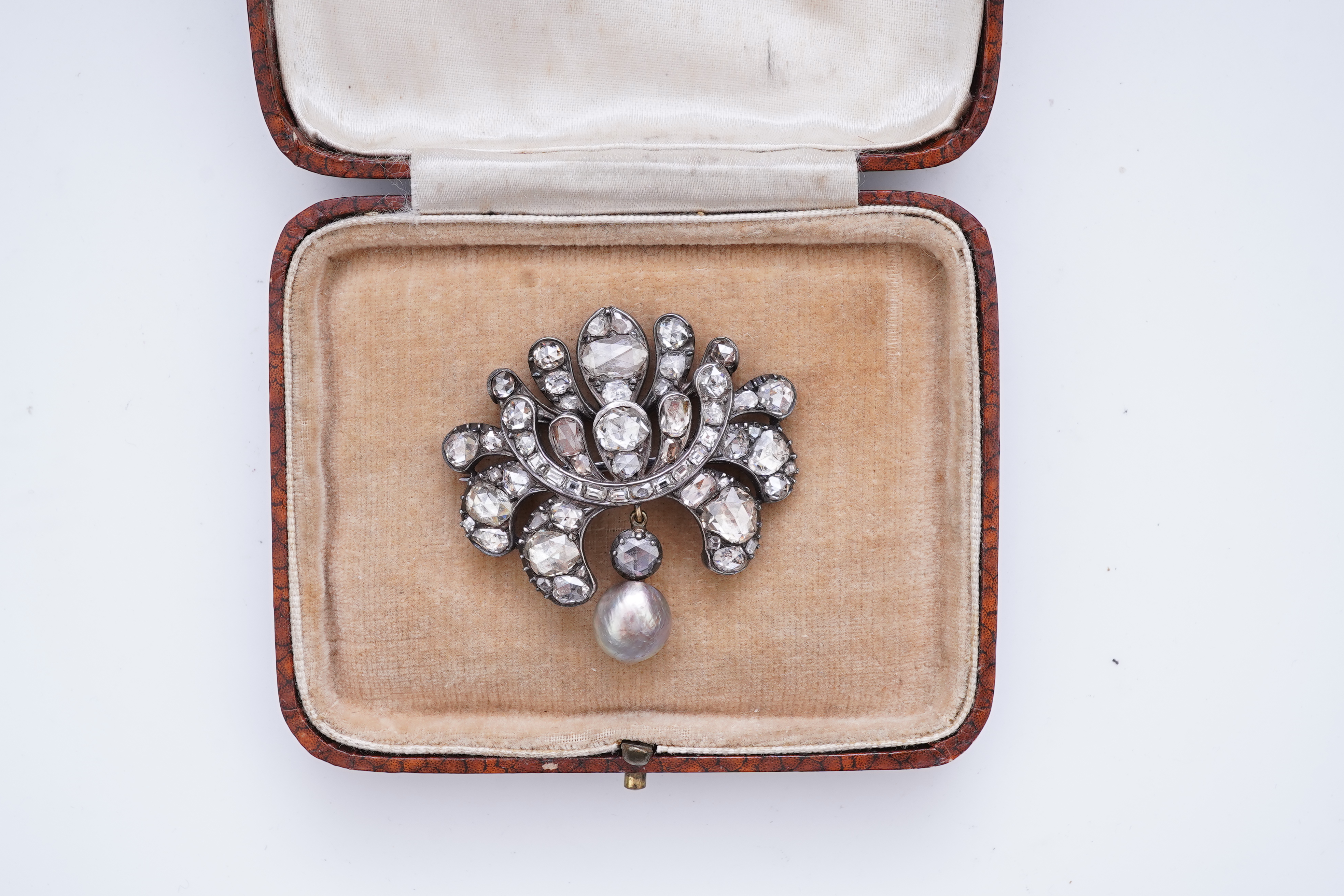A rare diamond and natural pearl brooch, possibly Ottoman, early 19th century and later